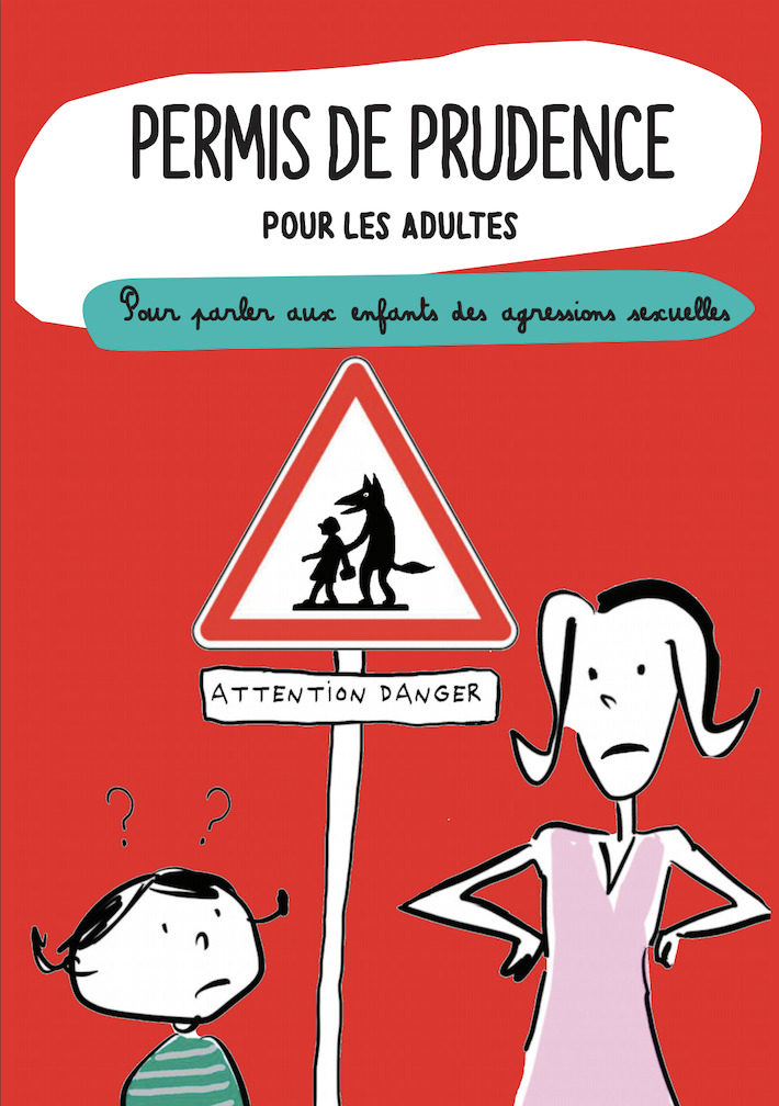 Couverture de la brochure avec le titre « Permis de prudence pour les adultes ». Sous-titre : pour parler aux enfants des violences sexuelles